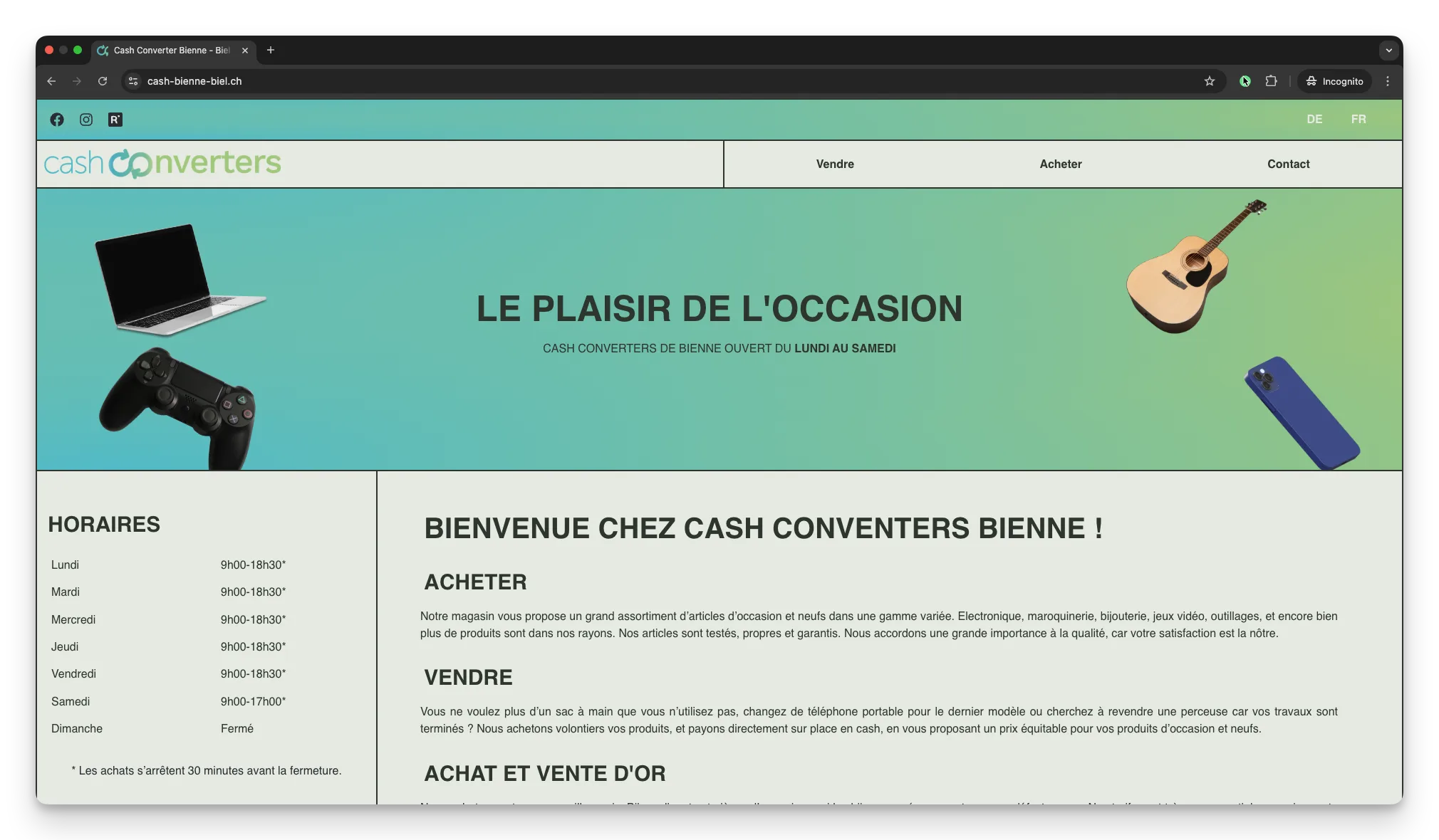 Cash Converters Bienne website on WordPress